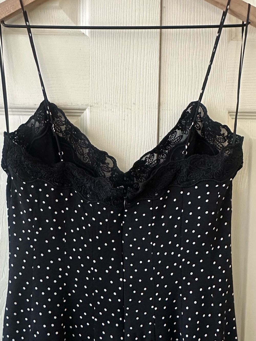 Reformation Black with White Polka Dots Lace-Trim Midi Slip Dress w/Split Sz 4 - Picture 13 of 15